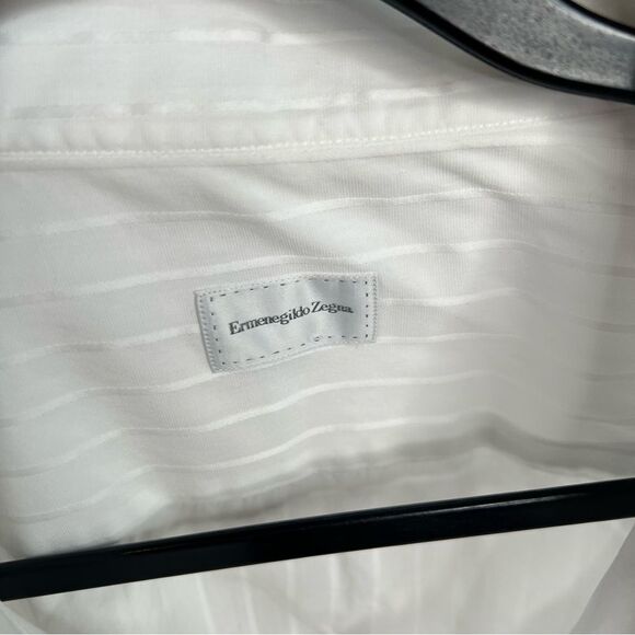 Sz XL Ermenegildo Zegna White Striped Dress Shirt 18” Collar $150 MSRP - Picture 7 of 11